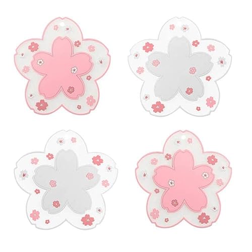 Coffee mat Kawaii Coaster Cup PVC Home Tea Mug Coaster Durable Anti-Skid Pot Bowl pad placemat Cherry Blossom Coaster (Small 4pcs) - Small 4pcs