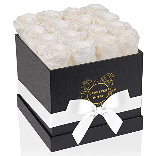 FOREVER ROSES Preserved Roses in a Box Valentines Day Roses for Her Mothers Day Roses, Flowers for Delivery Prime, 100% Real Roses That Lasts for Years, Christmas Day, Birthday (White) - White | Rose Scented
