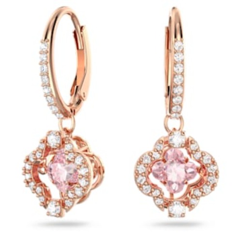 SWAROVSKI Sparkling Dance Clover Necklace, Earrings, and Bracelet Jewelry Collection, Rose Gold Tone Finish, Pink Crystals, Clear Crystals - Pierced Earrings