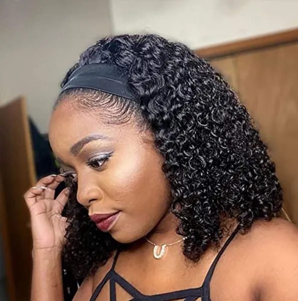 FSDADSA Headband wig, black women curly, black women short curly human hair wig