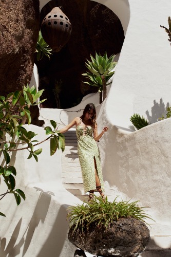 Linen green flower dress