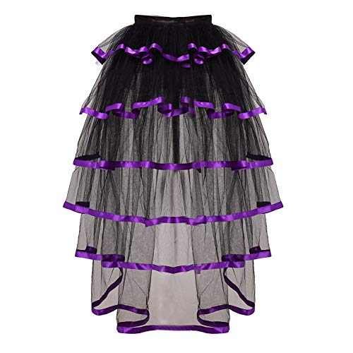 GRACEART Steampunk Black Bustle Tutu Belt Lace Underskirt - Purple Hem
