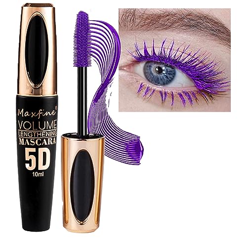 Purple Mascara, 5D Coloured Waterproof Lash Mascara Long Lasting Thick Smudge-Proof Natural Voluminous Telescopic Mascara for Sensitive Eyes Makeup, Party Stage Use Halloween Christmas Gifts