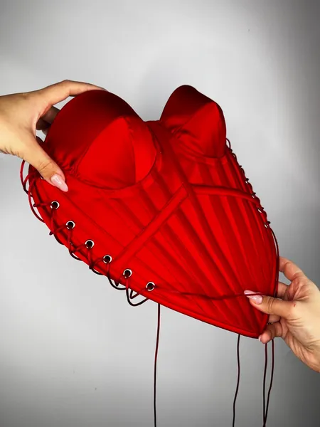 Heart Corset with cups - Heart front & back - satin corset made to order - handmade original design
