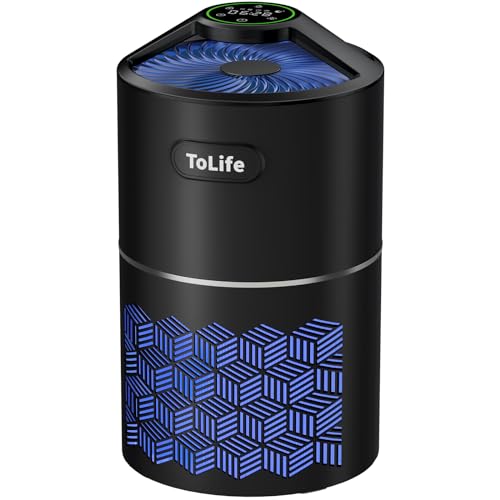 Tolife Air Purifiers for Home Large Room Up to1291 Ft² with Air Quality Sensors True HEPA Filter, Auto & Timing Function, HEPA Air Purifiers for Bedroom, Remove Smoke, Allergies,Dust, Pet Hair, Black - Black-Plus