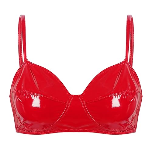 Zaldita Women's Shiny Liquid Faux Leather Wire-free No Pad Crop Tops Bustier Bustier Corset Clubwear - 3X-Large - Red