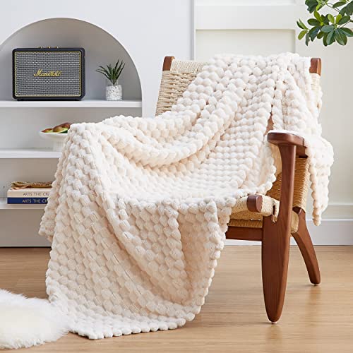 EXQ Home Fleece Throw Blanket for Couch or Bed - 3D Imitation Turtle Shell Jacquard Decorative Blankets - Cozy Soft Lightweight Fuzzy Flannel Blanket Suitable for All Seasons(50"×60",Beige) - Beige - Throw