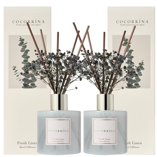 Cocorrína Reed Diffuser Set - Fresh Linen Reed Diffuser 2 Packs 6.7oz Scent Fragrance Oil Diffuser for Bedroom Bathroom - Fresh Linen - Flower/6.7 Ounce/2pack