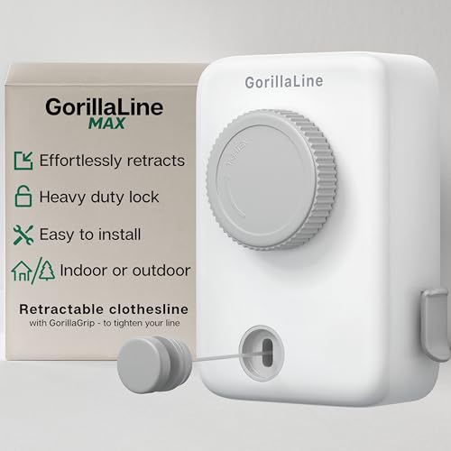 GorillaLine Max - Retractable Clothesline Indoor Outdoor Clothes Line | Heavy Duty Clothes Drying Laundry Line | Wall Mounted Drying Rack Clothing Line | with GorillaGrip Technology