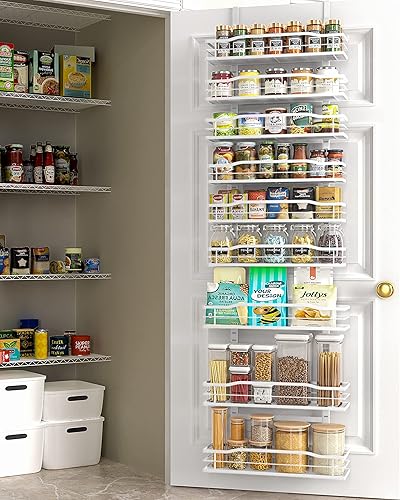 Moforoco White 9-Tier Over The Door Pantry Organizer, Pantry Organization And Storage, Metal Hanging Spice Rack Shelves Door, Home & Kitchen Essentials, Laundry Room Bathroom Organization - 9-Tier - White