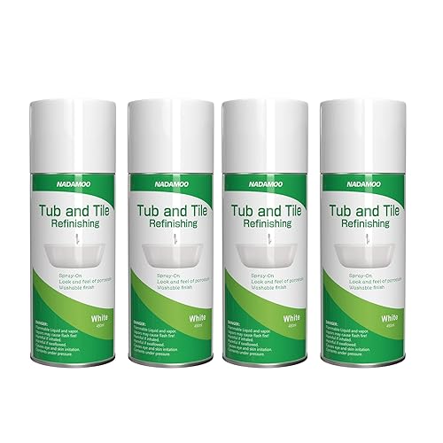 NADAMOO Tub and Tile Spray Paint White, 450ml, 4 Cans, Aerosol Bathtub Refinishing Kit for Porcelain Fiberglass Ceramic, DIY Resurfacing Bathroom Sink Countertop - 4 cans, semi-gloss