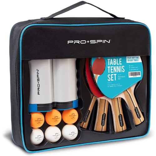 PRO-SPIN Tischtennisschläger Set - Mit Tischtennisnetz Für Jeden Tisch, Tischtennis bälle 3-Sterne, Tasche/Hülle | Ausziehbares Mobiles Tischtennis Netz | Tolles Geschenk & Spiele - Set für 4 Spieler