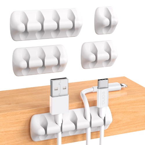 Amazon Brand - Eono Kabelhalter, Kabel Organizer 5er-Set, selbstklebend Kabelclips Kabelmanagement Zubehör, USB Ladekabel Kabel Halterungen für Büro Schreibtisch- Weiß - 