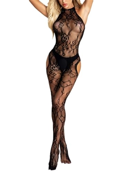 Women Fishnet Mesh Lingerie BodyStocking Lace Smock Badydoll See Through Chemises Full Body Bodystocking Bodysuits Nightwear