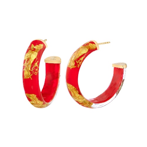 Small Gold Leaf Lucite Hoop Earrings - CARNELIAN GOLD LEAF
