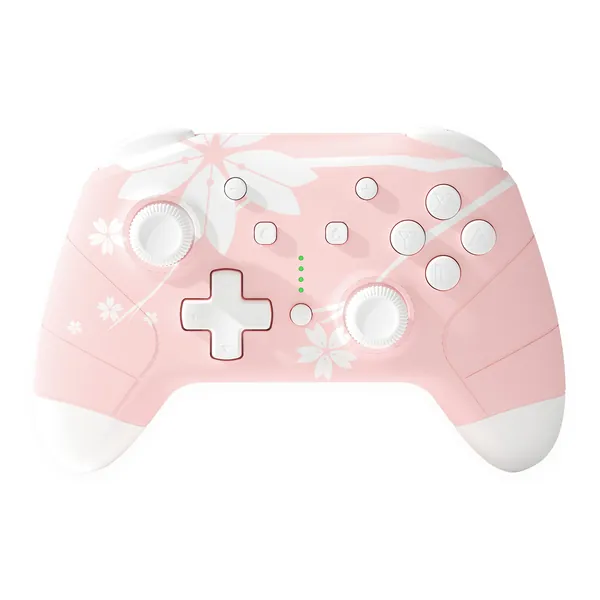 Mytrix Manette Pro sans fil pour Switch/Switch Lite/Switch OLED, Bluetooth Contrôleur Switch Manette avec Prise Casque, Turbo, Fonction de Réveil, 6-Axis Gyro, Vibrations Réglables, Sakura Rose Mignon