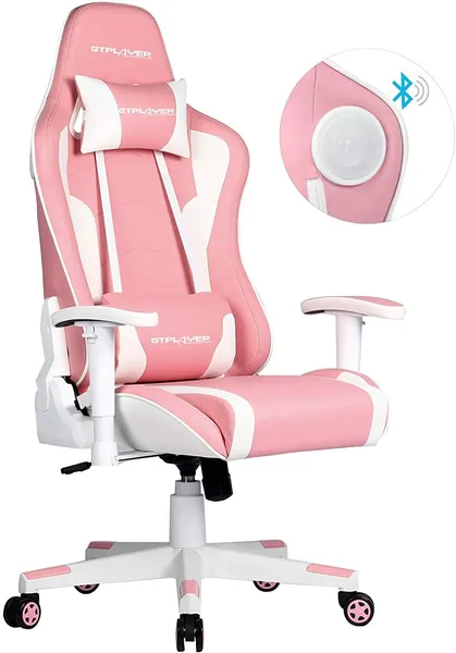 GTPLAYER Chaise Gaming Fauteuil de Bureau Chaise Gamer Music avec Haut-Parleur Bluetooth Design Ergonomique (Rose)