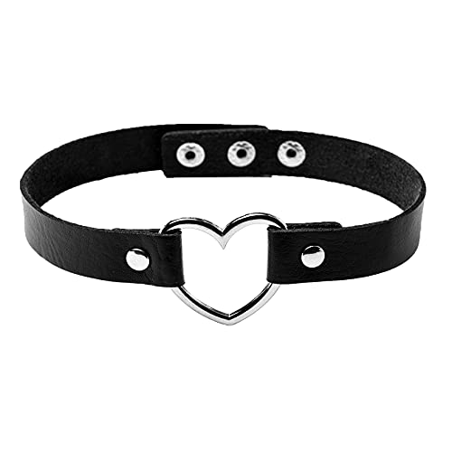 MILAKOO Vintage Love Heart PU Leather Choker Necklace Goth Choker Collar for Women - Black