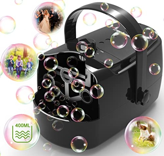 Bubble Machine Durable Automatic Bubble Blower, 18000+ Big Bubbles Per Minute Bubbles for Kids Toddlers Bubble Maker Operated by Plugin or Batteries Bubble Toys for Indoor Outdoor Birthday Party - Black