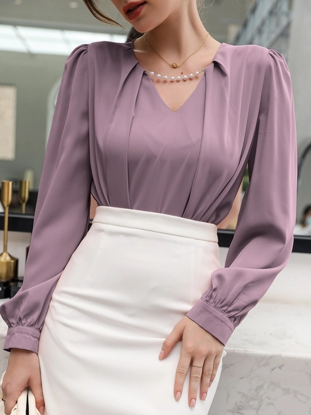 SHEIN Modely Puff Sleeve Solid Blouse