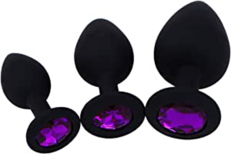 Anal Sex Trainer 3PCS Silicone Jeweled Butt Plugs, Eastern Delights Anal Sex Toys Kit for Starter Beginner Men Women Couples, Black