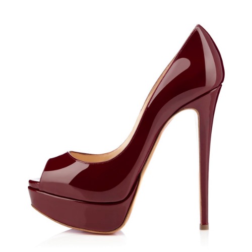 Peep Toe Platform Stiletto High Heel Pumps | Burgundy