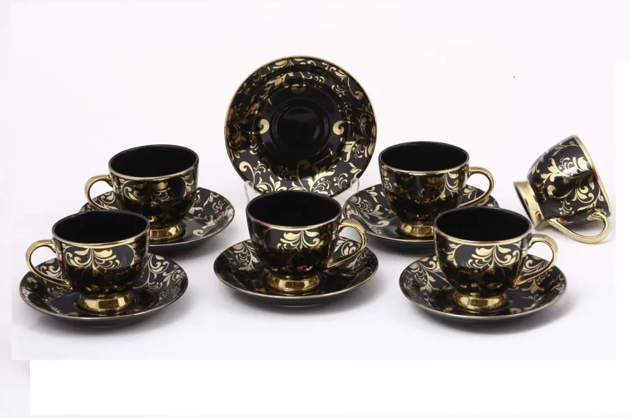 Home-Cart Cappuccino Cup and Saucer Set, Perfect for Specialty Coffee Drinks, Latte, Cafe Mocha and Tea, Matte Black Gold(160ml)