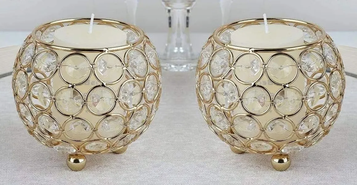 CentraLit Crystal Votives Bowl Candle Holders Tealight Candle Centerpieces For Wedding Home Party Table Decoration (Gold (Pack Of 2)), Iron