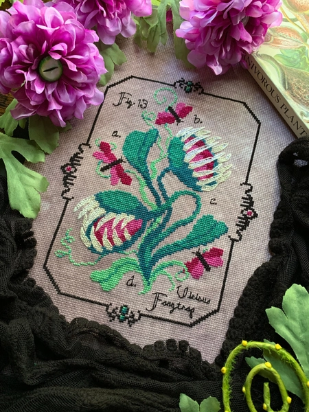 Vicious Fangtrap Cross Stitch PDF Pattern, Dark Academia Botanical Embroidery, Creepy Carnivorous Plant, Spooky Venus Flytrap Garden