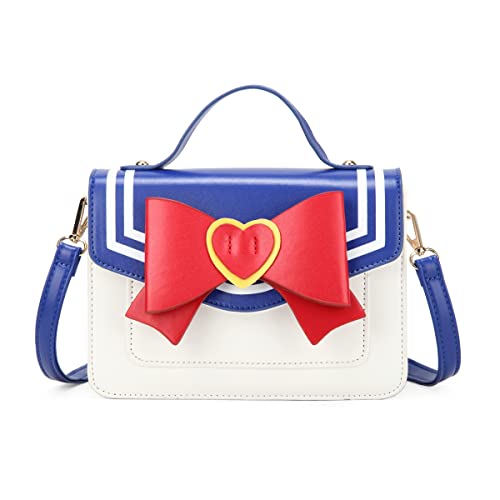 Sunwel Fashion Kawaii Anime Cosplay Purse with Bow Stone Chain Shoulder Crossbody Bag (blue) - Bright Blue