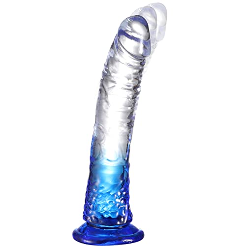G Spot Realistic Jelly Dildo with Strong Suction Cup Flexible Penis Harness Compatible Anal Adult Sex Toys for Women - 8.4in*3.7in transparent blue