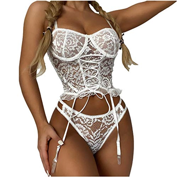 AMhomely Sexy Lingerie for Women Naughty Erotic Outfits Women Lingerie Corset Lace Underwire Sleepwear Tops+Briefs Slutty Underwears Nightwear Sets for Ladies UK Sale Clearance