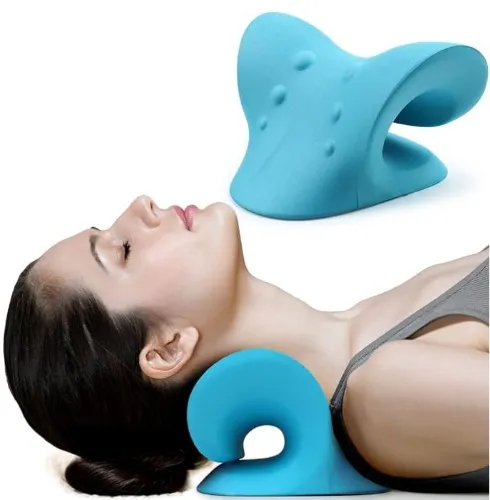 RESTCLOUD Neck and Shoulder Relaxer, Cervical Traction Device for TMJ Pain Relief and Cervical Spine Alignment, Chiropractic Pillow Neck Stretcher (Blue)