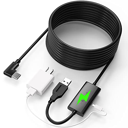 Kuject Design 20FT Link Cable for Quest 3 Quest 2 and Quest Pro, with Separate Charging Port for Ultra-Durable Power, USB 3.0 Type A to C Cable for VR Headset Accessories and Gaming PC - 20FT - QC Protocol - Black
