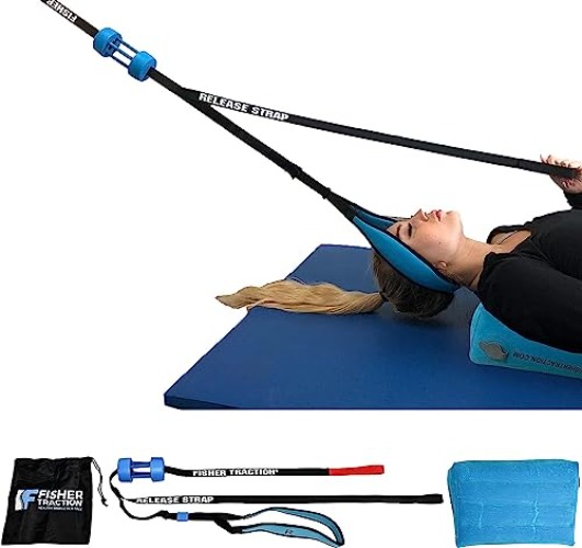 Fisher Traction® Neck Discomfort & Headache Relief Device | Neck Traction for Pinched Nerves & Disc Bulges | Cervical Traction Device | Mobile Neck Decompression and Neck Stretcher Neck Unit w/Wedge - One size fits all