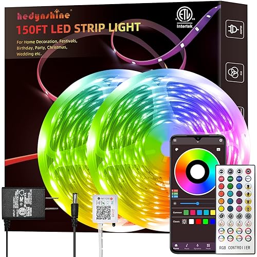 150ft LED Strip Lights, Hedynshine RGB Color Changing by 40key Remote and Phone, LED Strip Lights Music Sync,Smart LED Strip Lights for Bedroom 150feet - 150ft