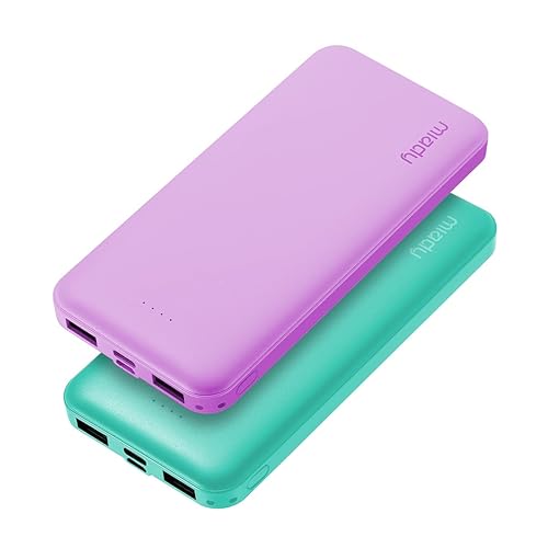 Miady 2-Pack 10000mAh Dual USB Portable Charger, USB-C Fast Charging Power Bank, Backup Charger Battery Pack Compatible with iPhone 16/15/14/13 Galaxy S24/22 Google iPad Android etc (Green+Purple) - Lake Green+Clove Purple