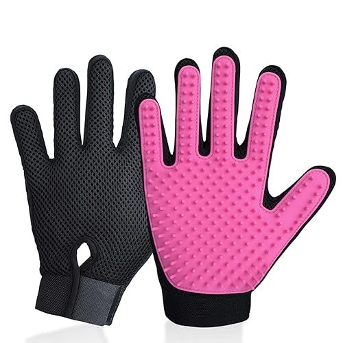 DELOMO Pet Grooming Gloves, Upgrade Version with Enhanced 255 Silicone Grooming Tips, Hair Remover Mittens for Dogs & Cats, Bath Brush, 1 Pair (Pink) - Pink-1 Pair