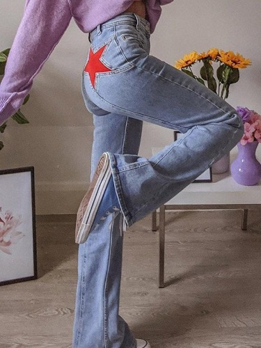 Wenkouban Flared jeans with Back Star patch | M