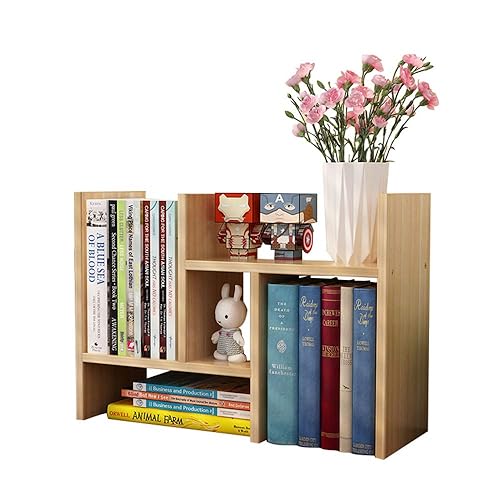 VOVCIG Desktop Organizer Expandable Office Storage Rack Adjustable Wood Display Shelf Rack Small Bookshelf Office Supplies Storage Shelf, 5 Units(Light Yellow) - Light Yellow 1