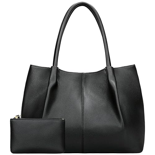 KKXIU Tote Bag for Women Vegan Leather Shoulder Purse Large Capacity Travel Bag - Black