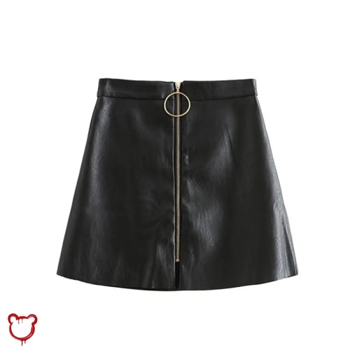 Black Mini Skirt with PU 'O' Ring Detail - Black / S