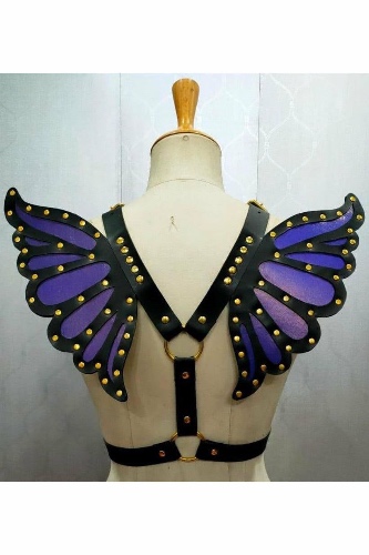Faux Leather Purple/Gold Butterfly Wings - Regular / purple gold