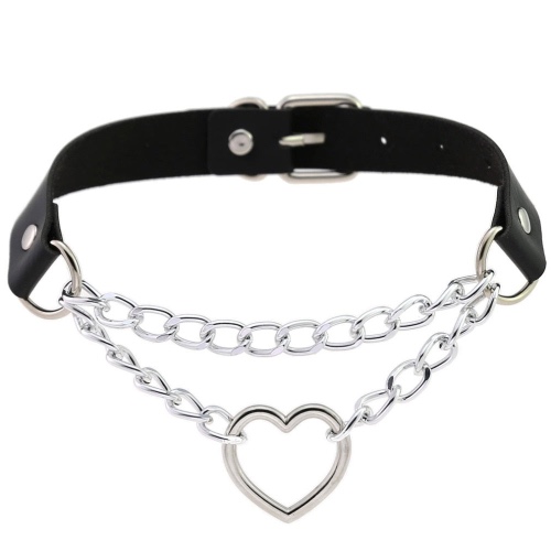 'Danger' Black Goth Heart Chain Faux Leather Choker