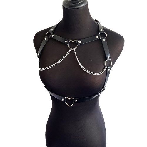 'Dark Love' Black Faux Leather with Heart & Silver Chains