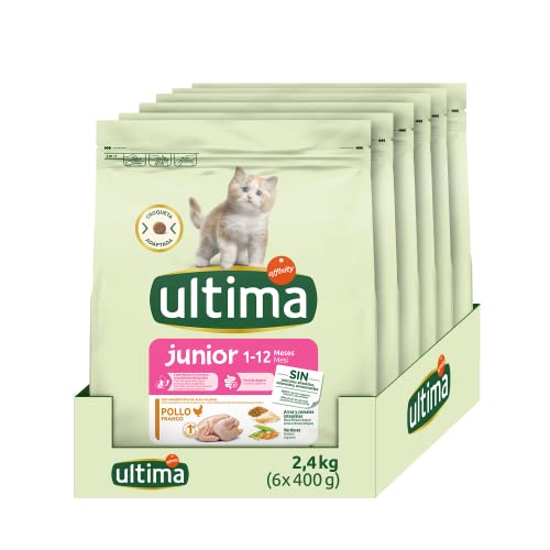 Ultima Junior Pollo, Comida seca para gatos, Pack de 6 x 400g, Total 2,4kg