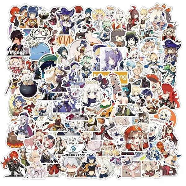 Genshin Impact Stickers 100pcs Video Game Stickers Waterproof Vinyl for Laptop Hydroflask Water Bottle Skateboard Luggage (100, Cute) - 100 - Cute