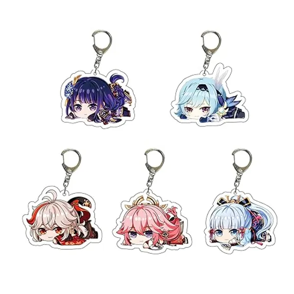 IMAKARA Genshin Keychains Set Acrylic Kawaii Figure Pendant 5PCS / Genshin Impact Style1