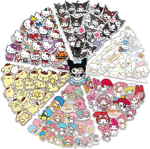 Cute Kawaii Stickers,Waterproof Vinyl Sanrio Decal,Funny Cartoon Sticker for Children and Teenager(300PCS Sticker)+(1PCS Keychain) - Sanrio Stickers-200pcs