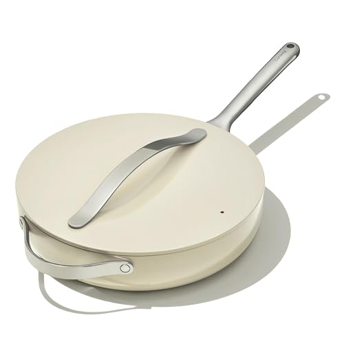 Caraway Nonstick Ceramic Sauté Pan with Lid (4.5 qt, 11.8") - Non Toxic, PTFE & PFOA Free - Oven Safe & Compatible with All Stovetops (Gas, Electric & Induction) - Cream - Cream